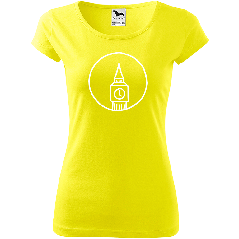 Ručně malované dámské triko Pure - Big Ben Velikost trička: M, Barva trička: CITRONOVÁ, Barva motivu: BÍLÁ