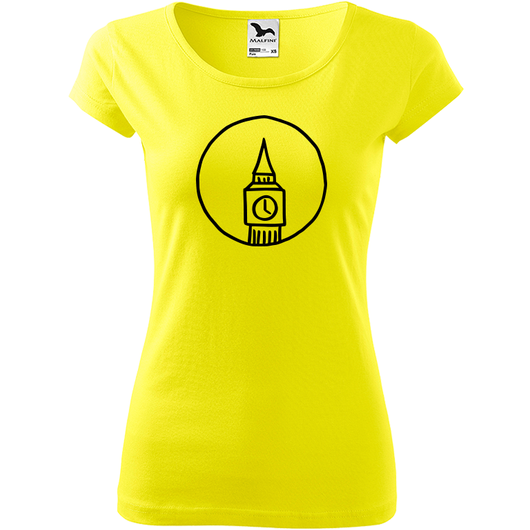 Ručně malované dámské triko Pure - Big Ben Velikost trička: M, Barva trička: CITRONOVÁ, Barva motivu: ČERNÁ