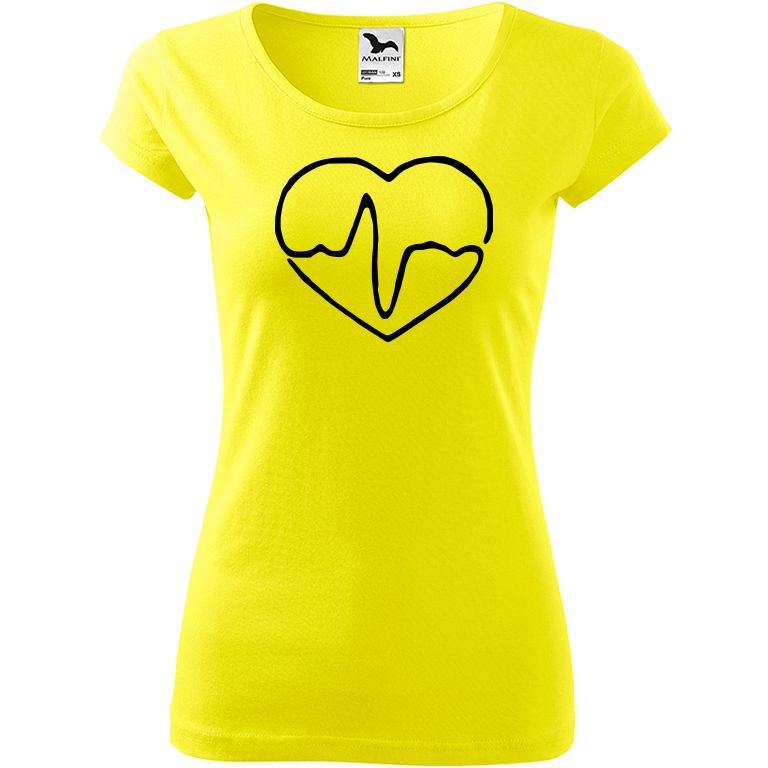 Ručně malované dámské triko Pure - Doktorské srdce Velikost trička: XXL, Barva trička: CITRONOVÁ, Barva motivu: ČERNÁ