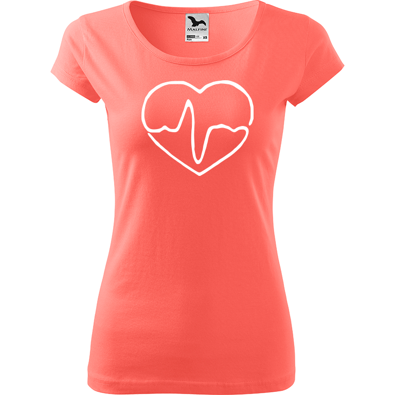 Ručně malované dámské triko Pure - Doktorské srdce Velikost trička: XS, Barva trička: KORÁLOVÁ, Barva motivu: BÍLÁ