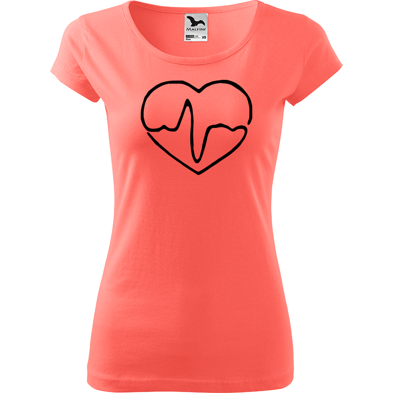 Ručně malované dámské triko Pure - Doktorské srdce Velikost trička: M, Barva trička: KORÁLOVÁ, Barva motivu: ČERNÁ