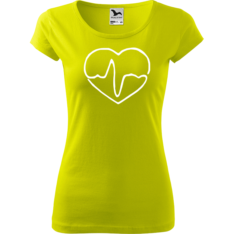 Ručně malované dámské triko Pure - Doktorské srdce Velikost trička: XS, Barva trička: LIMETKOVÁ, Barva motivu: BÍLÁ