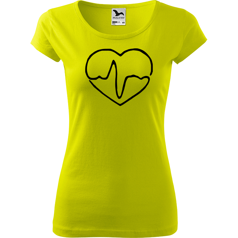 Ručně malované dámské triko Pure - Doktorské srdce Velikost trička: L, Barva trička: LIMETKOVÁ, Barva motivu: ČERNÁ