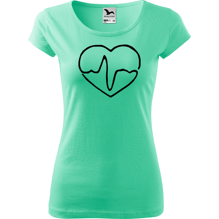 Ručně malované dámské triko Pure - Doktorské srdce Velikost trička: XXL, Barva trička: MÁTOVÁ, Barva motivu: ČERNÁ
