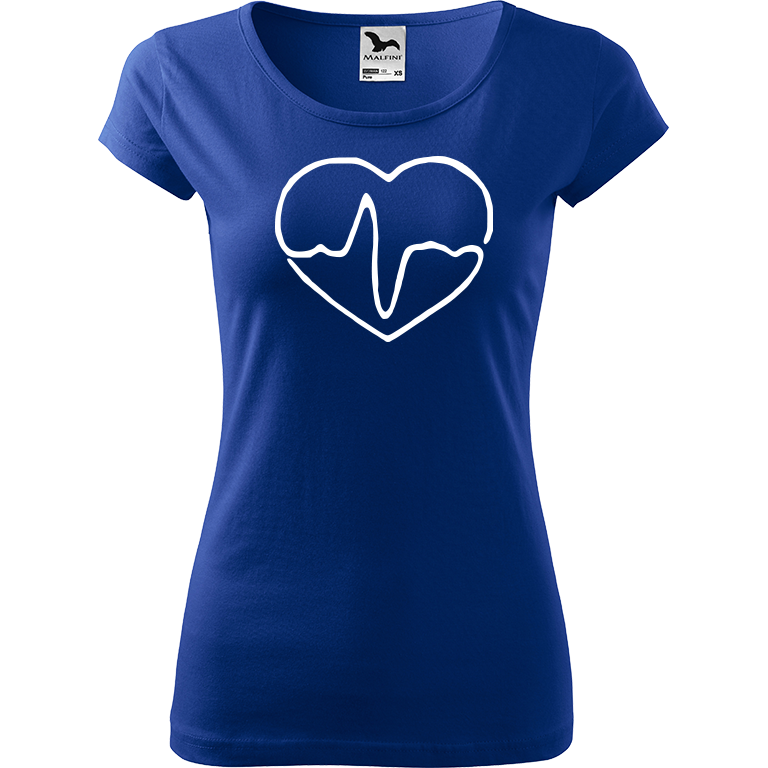 Ručně malované dámské triko Pure - Doktorské srdce Velikost trička: XS, Barva trička: MODRÁ, Barva motivu: BÍLÁ