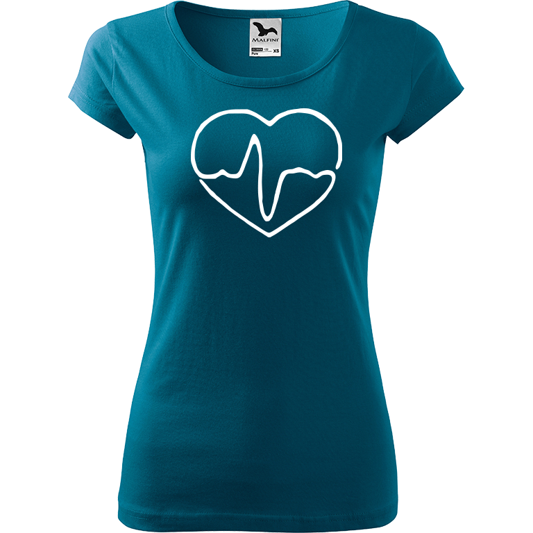 Ručně malované dámské triko Pure - Doktorské srdce Velikost trička: XS, Barva trička: PETROLEJOVÁ, Barva motivu: BÍLÁ