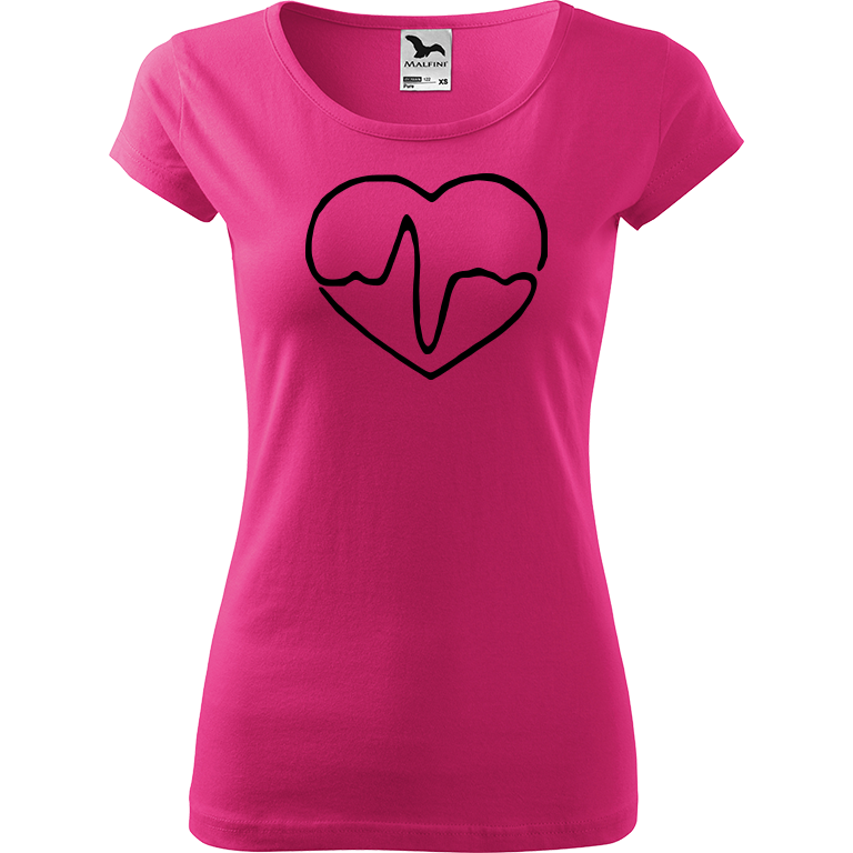 Ručně malované dámské triko Pure - Doktorské srdce Velikost trička: L, Barva trička: RŮŽOVÁ, Barva motivu: ČERNÁ