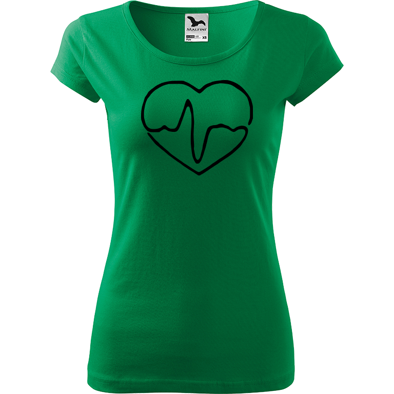 Ručně malované dámské triko Pure - Doktorské srdce Velikost trička: S, Barva trička: STŘEDNĚ ZELENÁ, Barva motivu: ČERNÁ