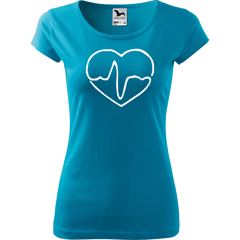 Ručně malované dámské triko Pure - Doktorské srdce Velikost trička: XS, Barva trička: TYRKYSOVÁ, Barva motivu: BÍLÁ