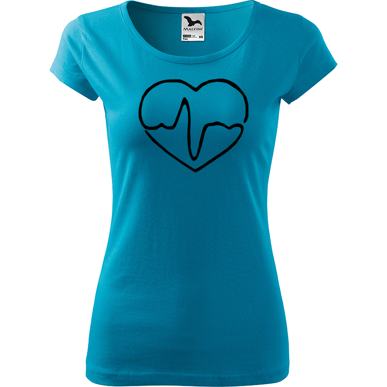 Ručně malované dámské triko Pure - Doktorské srdce Velikost trička: XXL, Barva trička: TYRKYSOVÁ, Barva motivu: ČERNÁ