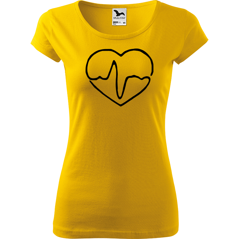 Ručně malované dámské triko Pure - Doktorské srdce Velikost trička: XL, Barva trička: ŽLUTÁ, Barva motivu: ČERNÁ