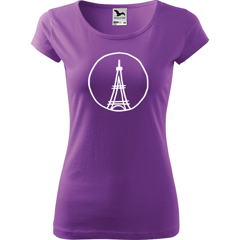 Ručně malované dámské triko Pure - Eiffelovka Velikost trička: XL, Barva trička: FIALOVÁ, Barva motivu: BÍLÁ