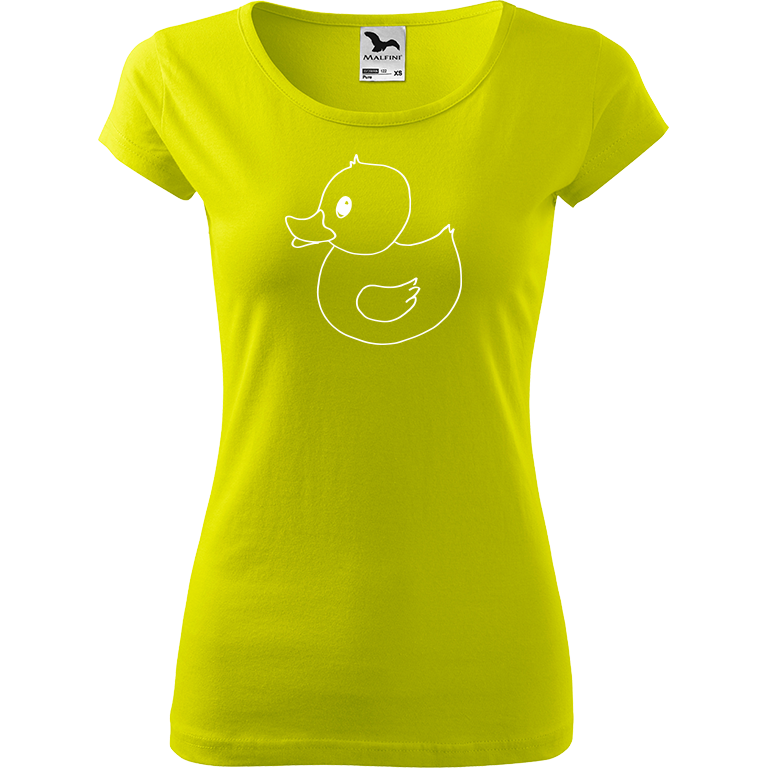 Ručně malované dámské triko Pure - Kachna Velikost trička: XL, Barva trička: LIMETKOVÁ, Barva motivu: BÍLÁ