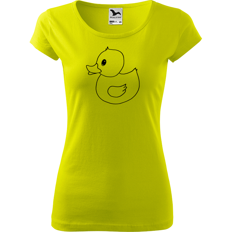 Ručně malované dámské triko Pure - Kachna Velikost trička: XL, Barva trička: LIMETKOVÁ, Barva motivu: ČERNÁ