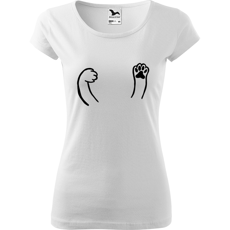 Ručně malované dámské triko Pure - Kočičí packy Velikost trička: S, Barva trička: BÍLÁ, Barva motivu: ČERNÁ
