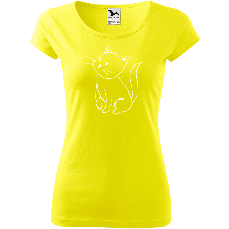 Ručně malované dámské triko Pure - Kotě Velikost trička: XS, Barva trička: CITRONOVÁ, Barva motivu: BÍLÁ