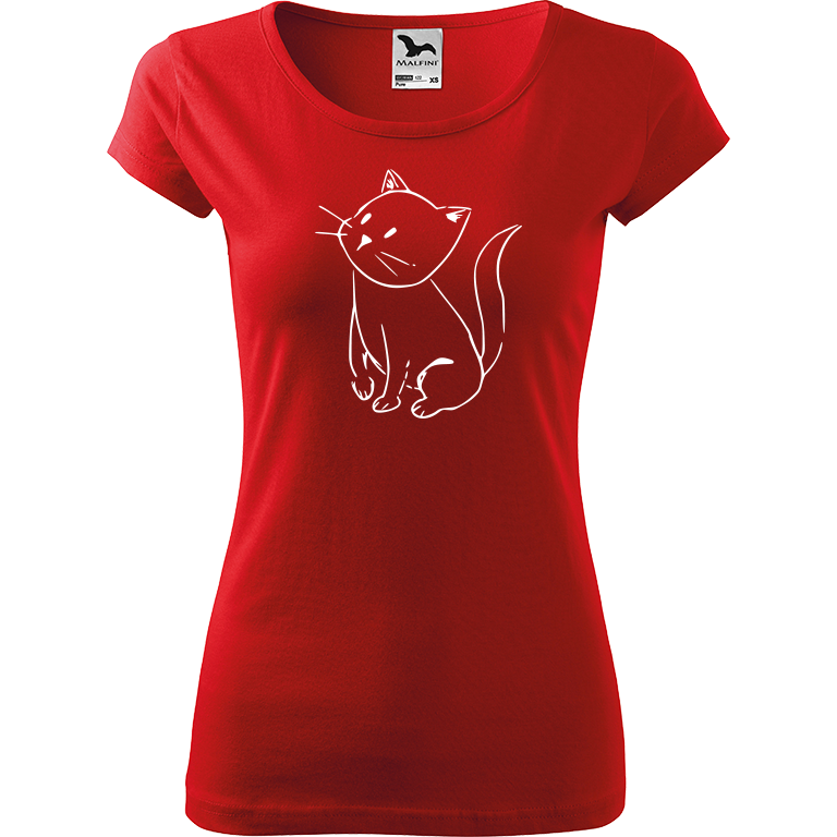 Ručně malované dámské triko Pure - Kotě Velikost trička: XS, Barva trička: ČERVENÁ, Barva motivu: BÍLÁ
