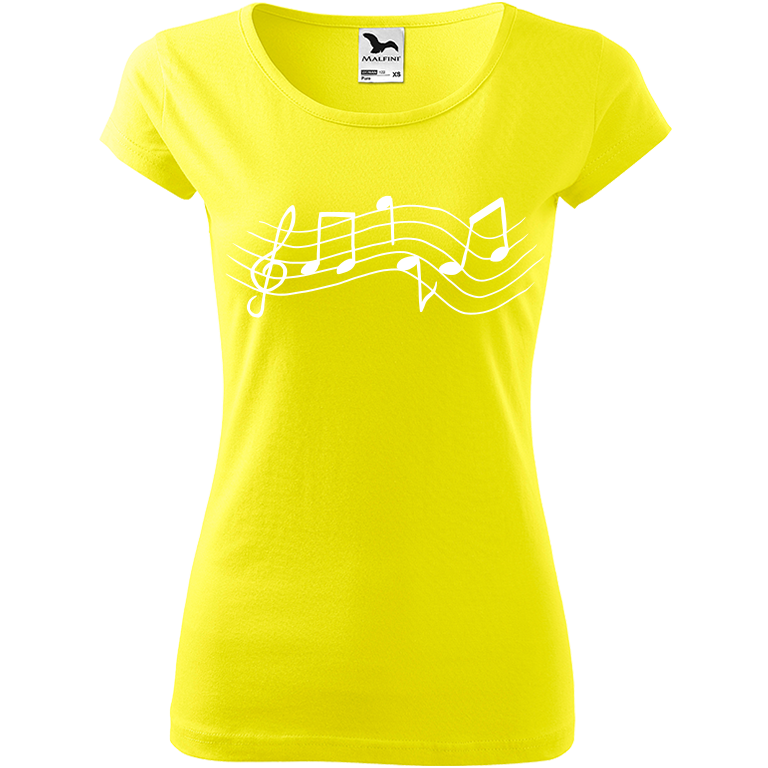 Ručně malované dámské triko Pure - Noty rovně Velikost trička: S, Barva trička: CITRONOVÁ, Barva motivu: BÍLÁ