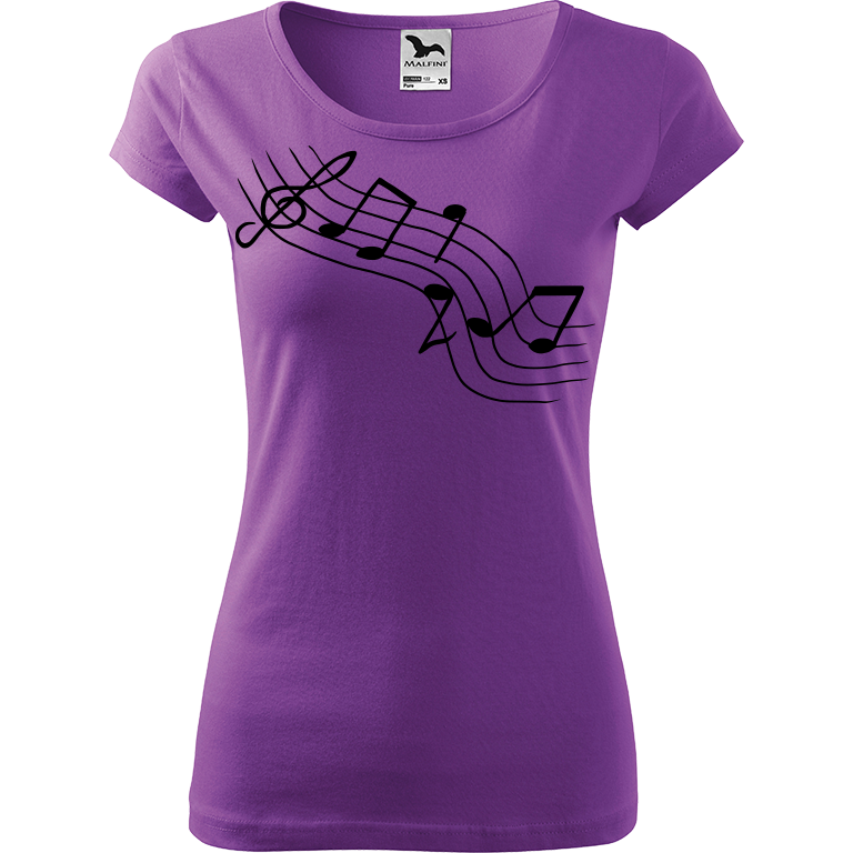 Ručně malované dámské triko Pure - Noty šikmě Velikost trička: L, Barva trička: FIALOVÁ, Barva motivu: ČERNÁ