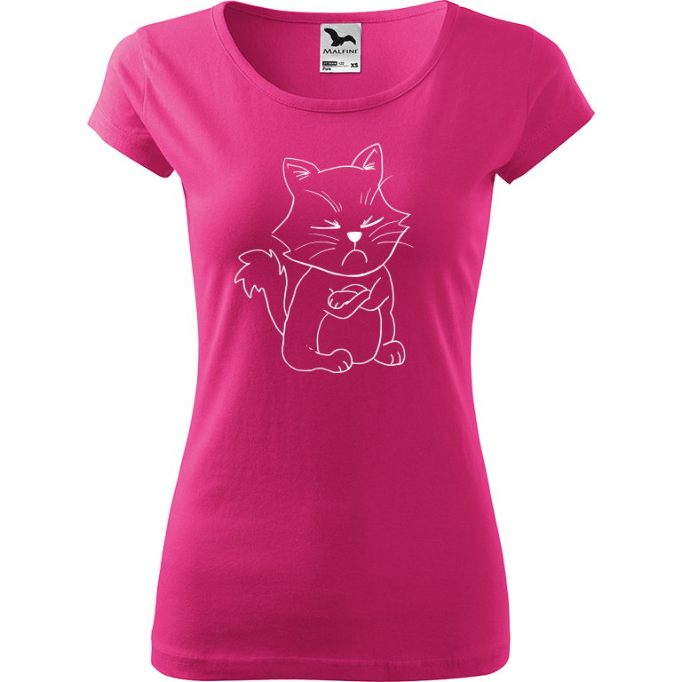 Ručně malované dámské triko Pure - Grumpy Kitty Velikost trička: XL, Barva trička: RŮŽOVÁ, Barva motivu: BÍLÁ