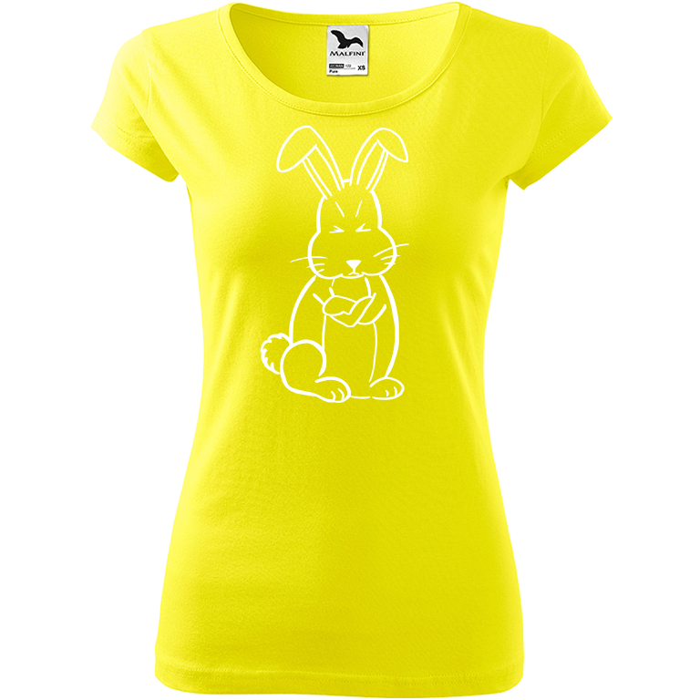 Ručně malované dámské triko Pure - Grumpy Rabbit Velikost trička: XL, Barva trička: CITRONOVÁ, Barva motivu: BÍLÁ
