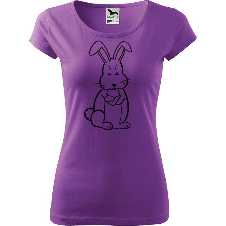 Ručně malované dámské triko Pure - Grumpy Rabbit Velikost trička: L, Barva trička: FIALOVÁ, Barva motivu: ČERNÁ