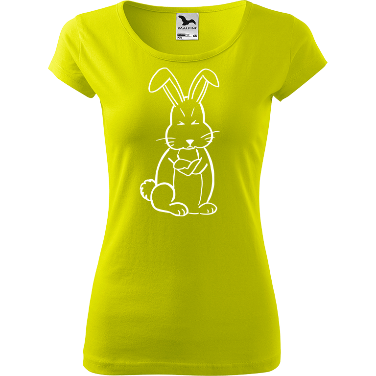Ručně malované dámské triko Pure - Grumpy Rabbit Velikost trička: XL, Barva trička: LIMETKOVÁ, Barva motivu: BÍLÁ