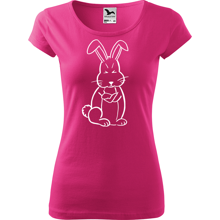 Ručně malované dámské triko Pure - Grumpy Rabbit Velikost trička: XL, Barva trička: RŮŽOVÁ, Barva motivu: BÍLÁ