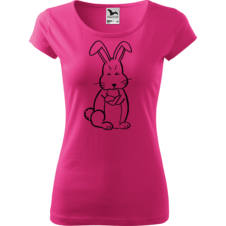 Ručně malované dámské triko Pure - Grumpy Rabbit Velikost trička: L, Barva trička: RŮŽOVÁ, Barva motivu: ČERNÁ