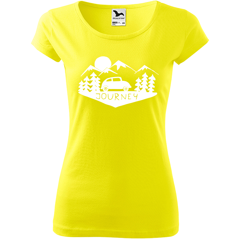 Ručně malované dámské triko Pure - Journey Velikost trička: XL, Barva trička: CITRONOVÁ, Barva motivu: BÍLÁ