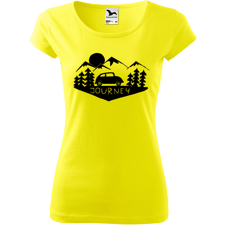 Ručně malované dámské triko Pure - Journey Velikost trička: L, Barva trička: CITRONOVÁ, Barva motivu: ČERNÁ