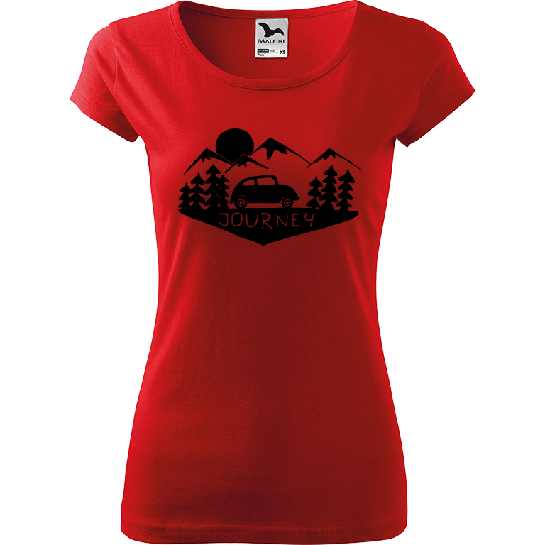 Ručně malované dámské triko Pure - Journey Velikost trička: L, Barva trička: ČERVENÁ, Barva motivu: ČERNÁ