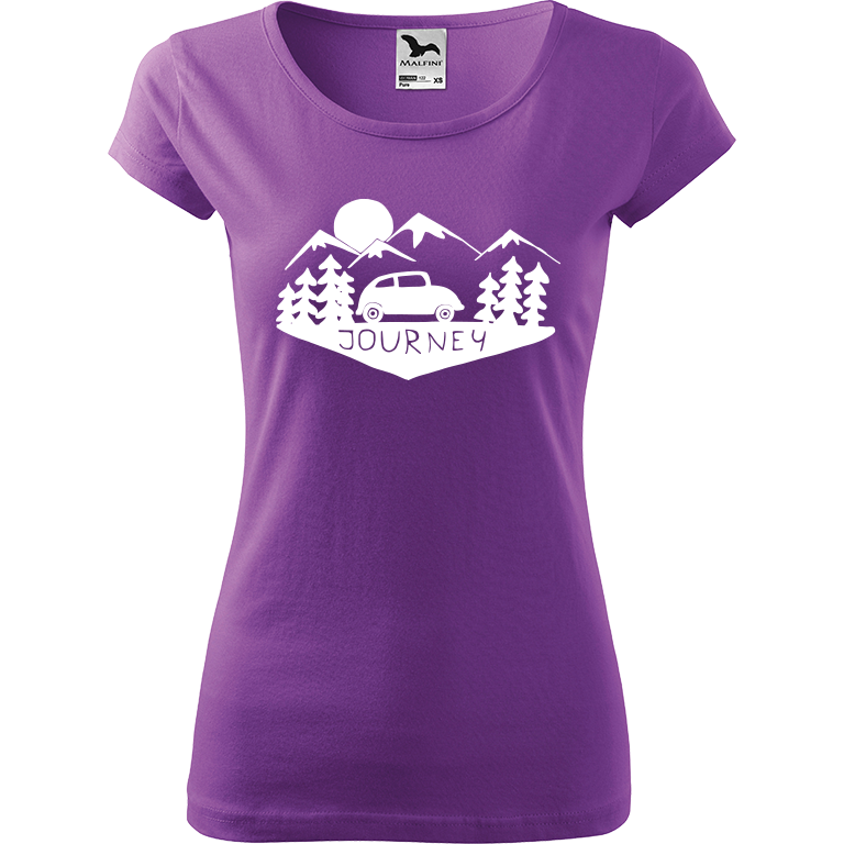 Ručně malované dámské triko Pure - Journey Velikost trička: XL, Barva trička: FIALOVÁ, Barva motivu: BÍLÁ