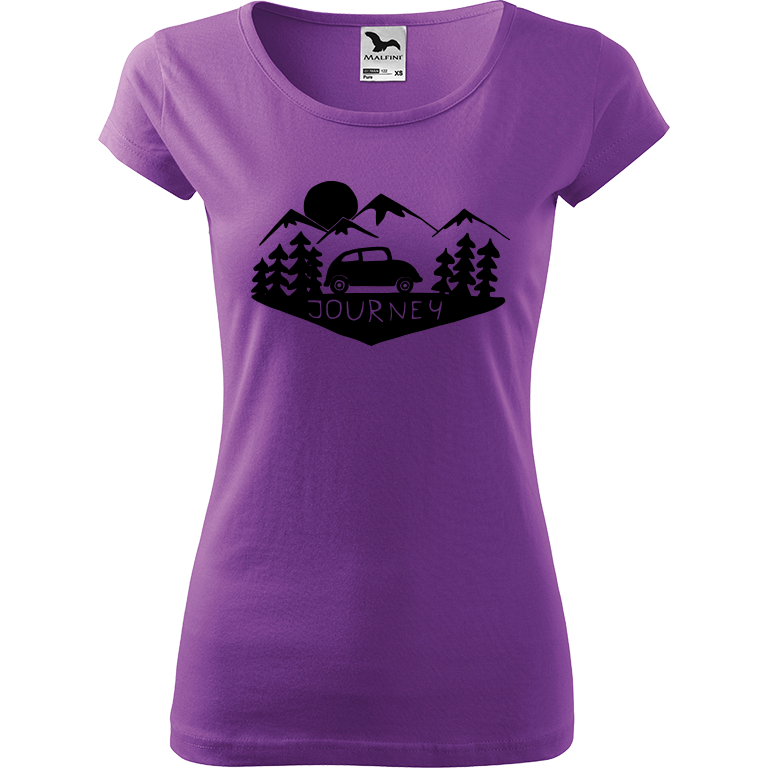 Ručně malované dámské triko Pure - Journey Velikost trička: L, Barva trička: FIALOVÁ, Barva motivu: ČERNÁ
