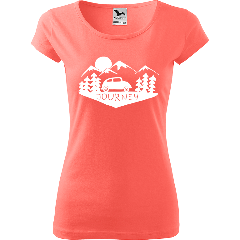 Ručně malované dámské triko Pure - Journey Velikost trička: XL, Barva trička: KORÁLOVÁ, Barva motivu: BÍLÁ