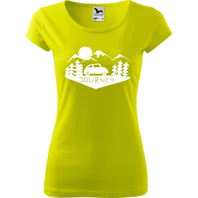 Ručně malované dámské triko Pure - Journey Velikost trička: XL, Barva trička: LIMETKOVÁ, Barva motivu: BÍLÁ
