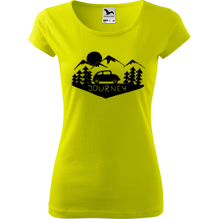 Ručně malované dámské triko Pure - Journey Velikost trička: L, Barva trička: LIMETKOVÁ, Barva motivu: ČERNÁ