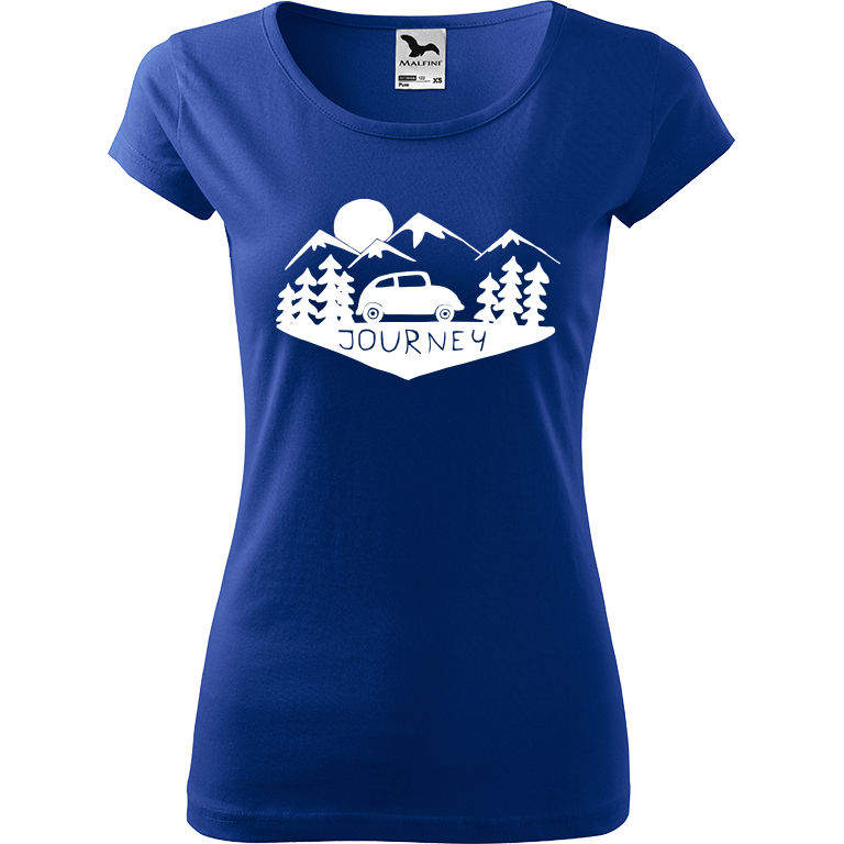 Ručně malované dámské triko Pure - Journey Velikost trička: XL, Barva trička: MODRÁ, Barva motivu: BÍLÁ