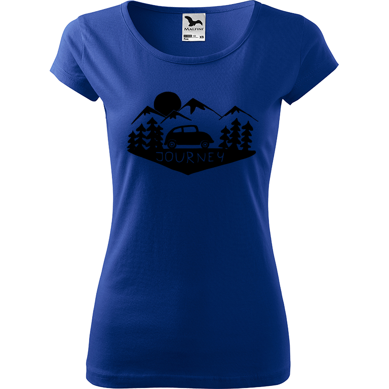 Ručně malované dámské triko Pure - Journey Velikost trička: L, Barva trička: MODRÁ, Barva motivu: ČERNÁ