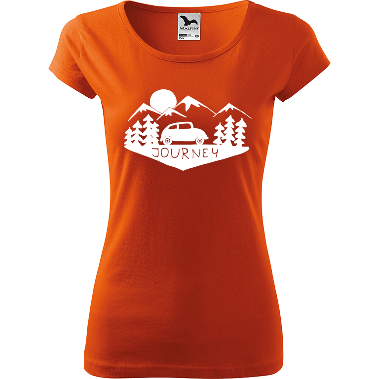 Ručně malované dámské triko Pure - Journey Velikost trička: XL, Barva trička: ORANŽOVÁ, Barva motivu: BÍLÁ