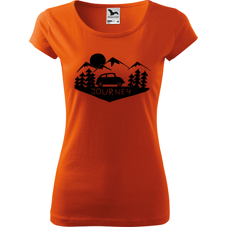 Ručně malované dámské triko Pure - Journey Velikost trička: L, Barva trička: ORANŽOVÁ, Barva motivu: ČERNÁ