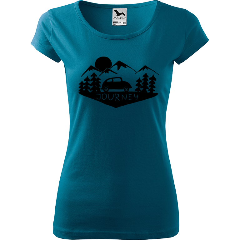 Ručně malované dámské triko Pure - Journey Velikost trička: L, Barva trička: PETROLEJOVÁ, Barva motivu: ČERNÁ