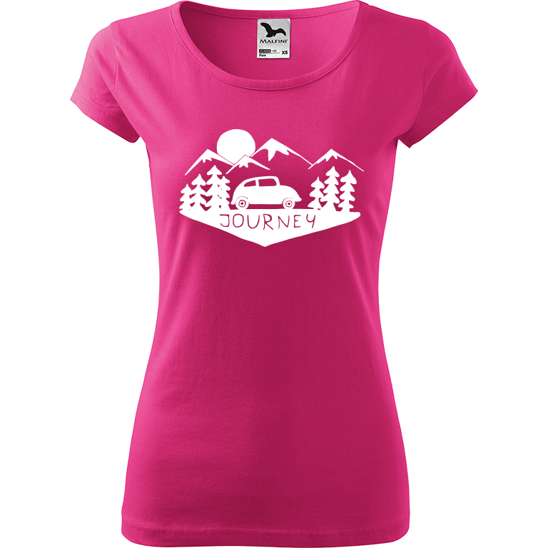 Ručně malované dámské triko Pure - Journey Velikost trička: XL, Barva trička: RŮŽOVÁ, Barva motivu: BÍLÁ