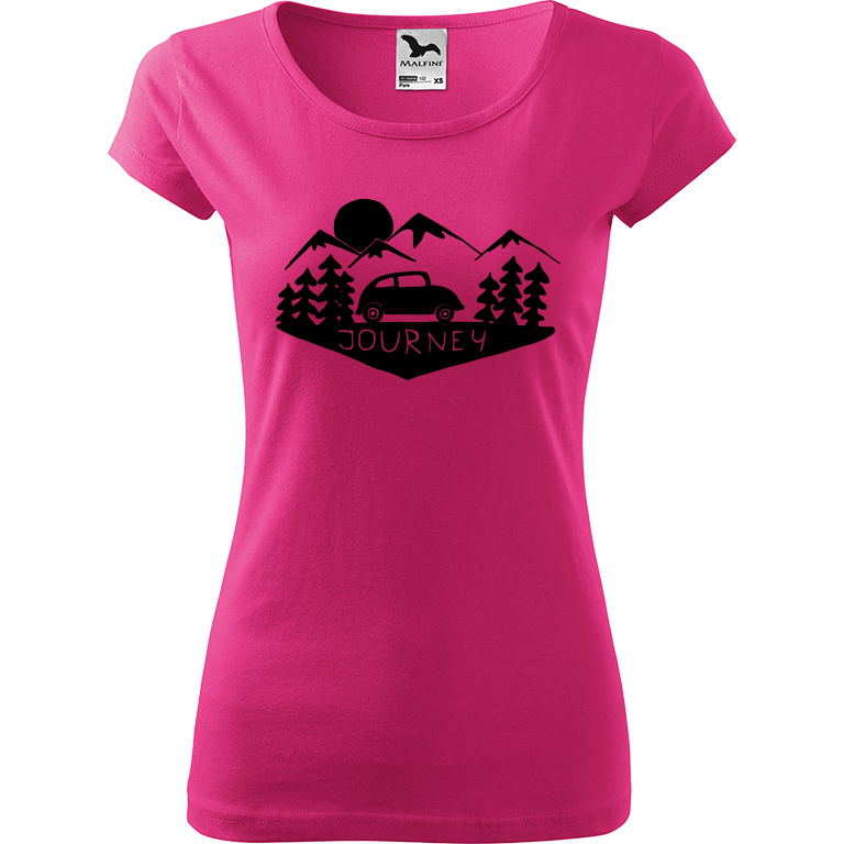 Ručně malované dámské triko Pure - Journey Velikost trička: L, Barva trička: RŮŽOVÁ, Barva motivu: ČERNÁ