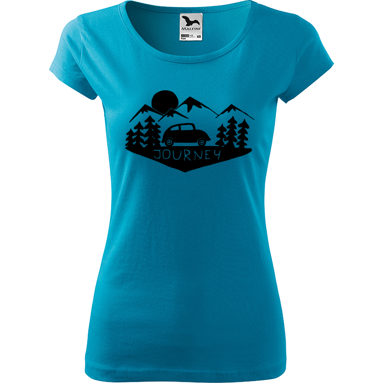 Ručně malované dámské triko Pure - Journey Velikost trička: XL, Barva trička: TYRKYSOVÁ, Barva motivu: ČERNÁ