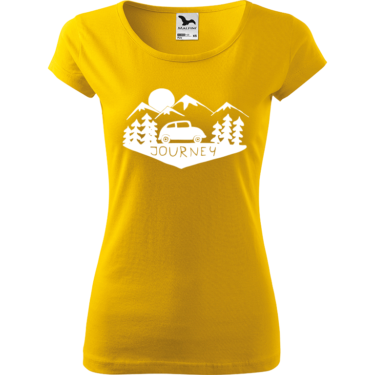 Ručně malované dámské triko Pure - Journey Velikost trička: XL, Barva trička: ŽLUTÁ, Barva motivu: BÍLÁ