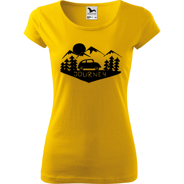 Ručně malované dámské triko Pure - Journey Velikost trička: L, Barva trička: ŽLUTÁ, Barva motivu: ČERNÁ