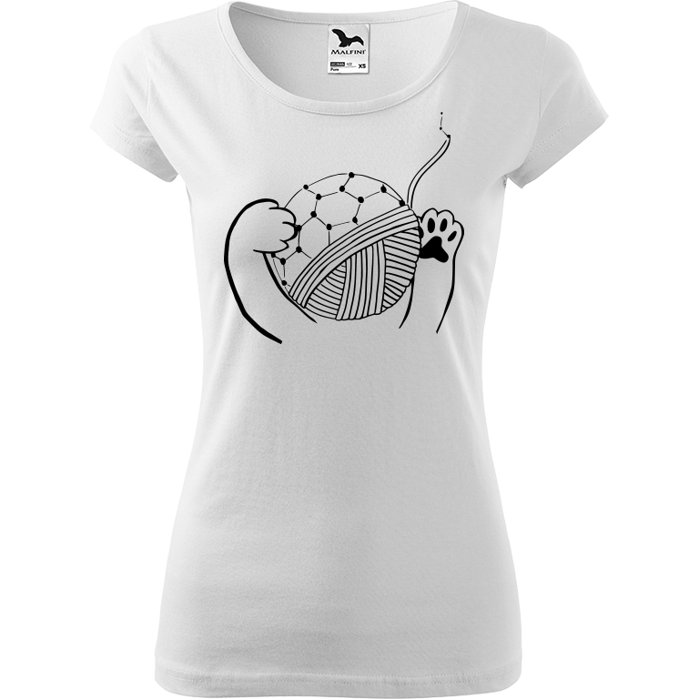 Ručně malované dámské triko Pure - Kočičí packy s Fullerenem Velikost trička: XS, Barva trička: BÍLÁ, Barva motivu: ČERNÁ