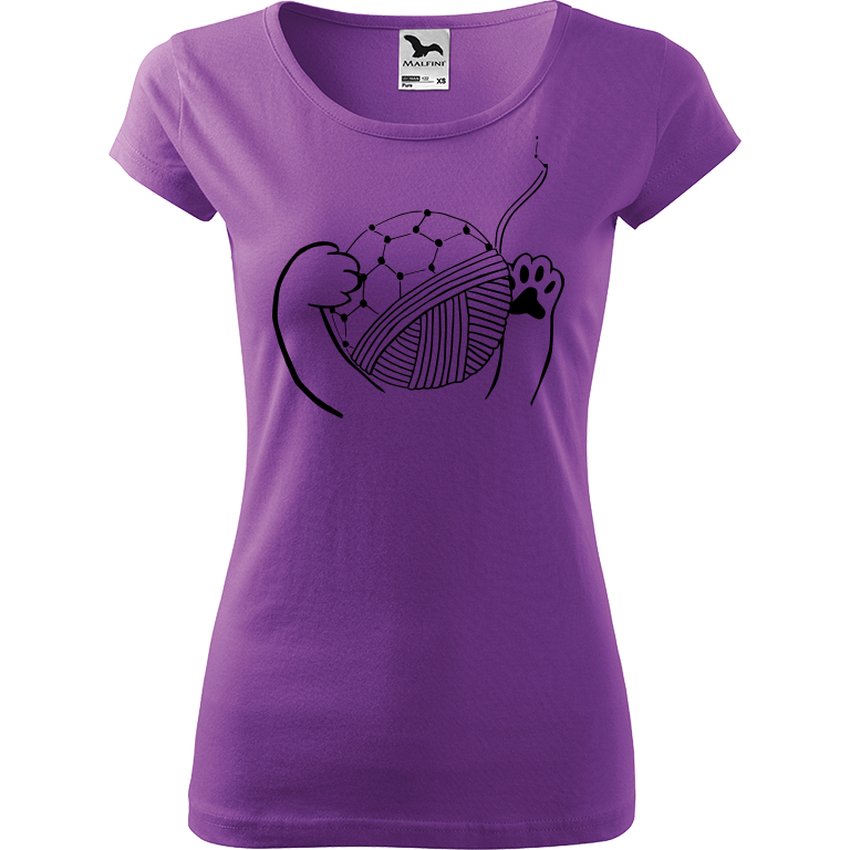 Ručně malované dámské triko Pure - Kočičí packy s Fullerenem Velikost trička: S, Barva trička: FIALOVÁ, Barva motivu: ČERNÁ