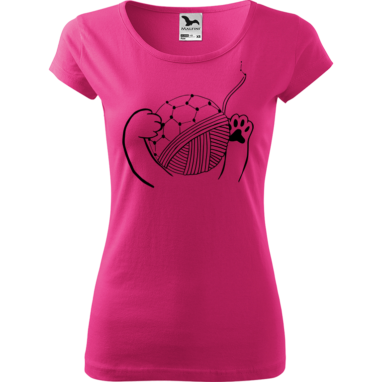 Ručně malované dámské triko Pure - Kočičí packy s Fullerenem Velikost trička: XXL, Barva trička: RŮŽOVÁ, Barva motivu: ČERNÁ